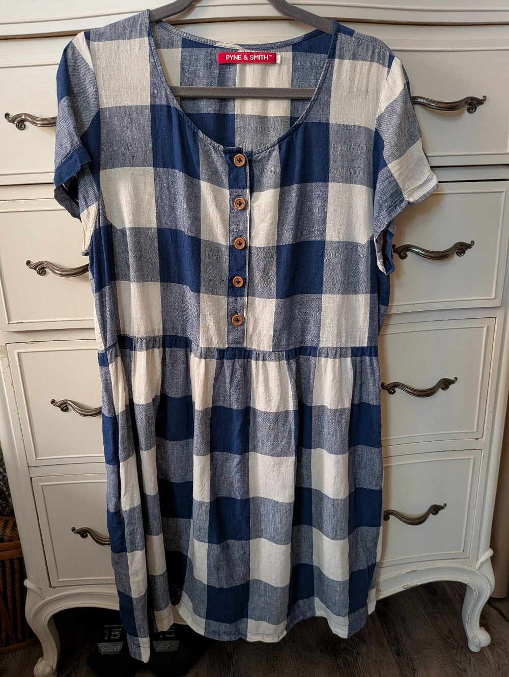 Pyne & Smith No 10 EUC GINGHAM PLAID button Down Linen Short Dress Made In Usa